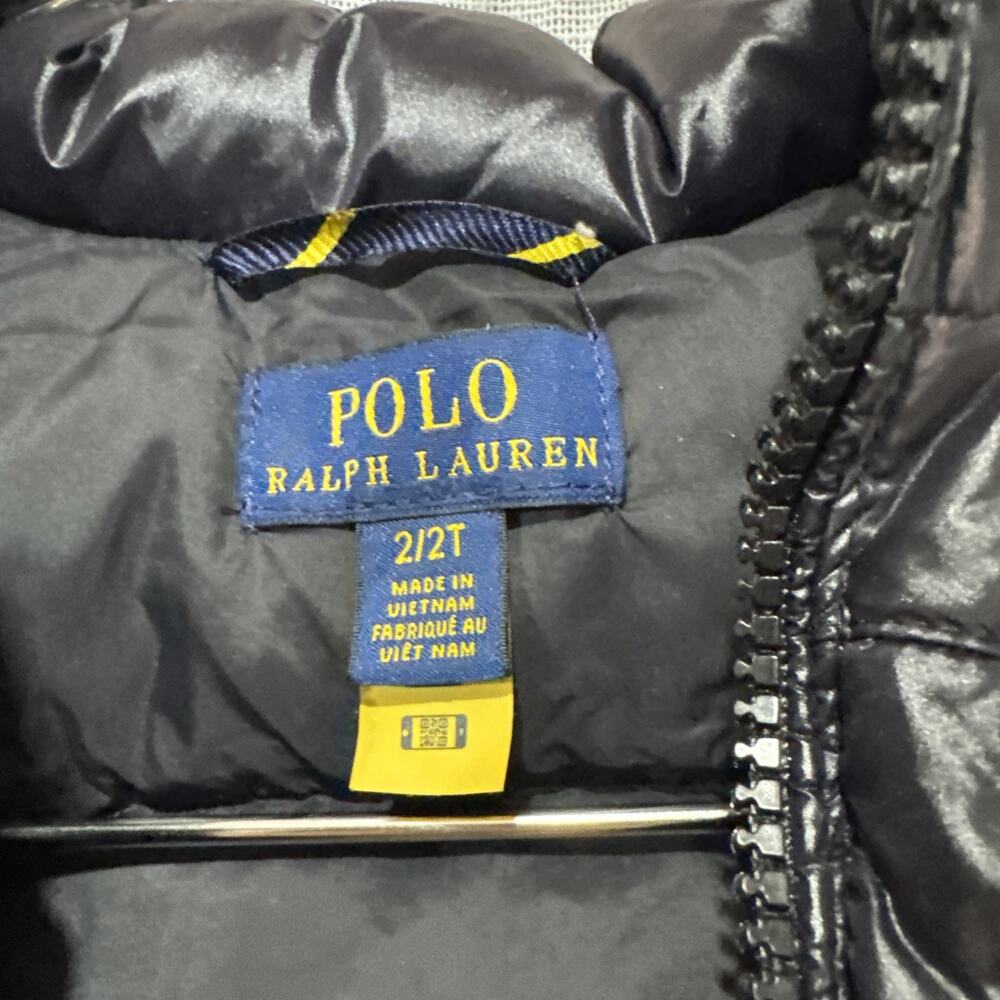 Polo Ralph Lauren Boys Black Down Puffer Jacket Detachable Hood Size S 2/2T - Picture 3 of 7